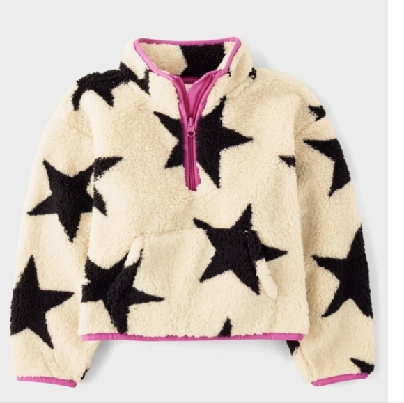 The Children's Place Other - The Children's Place Girl Star Print Sherpa Half Zip Pullover Tan Sweater Sz XXL